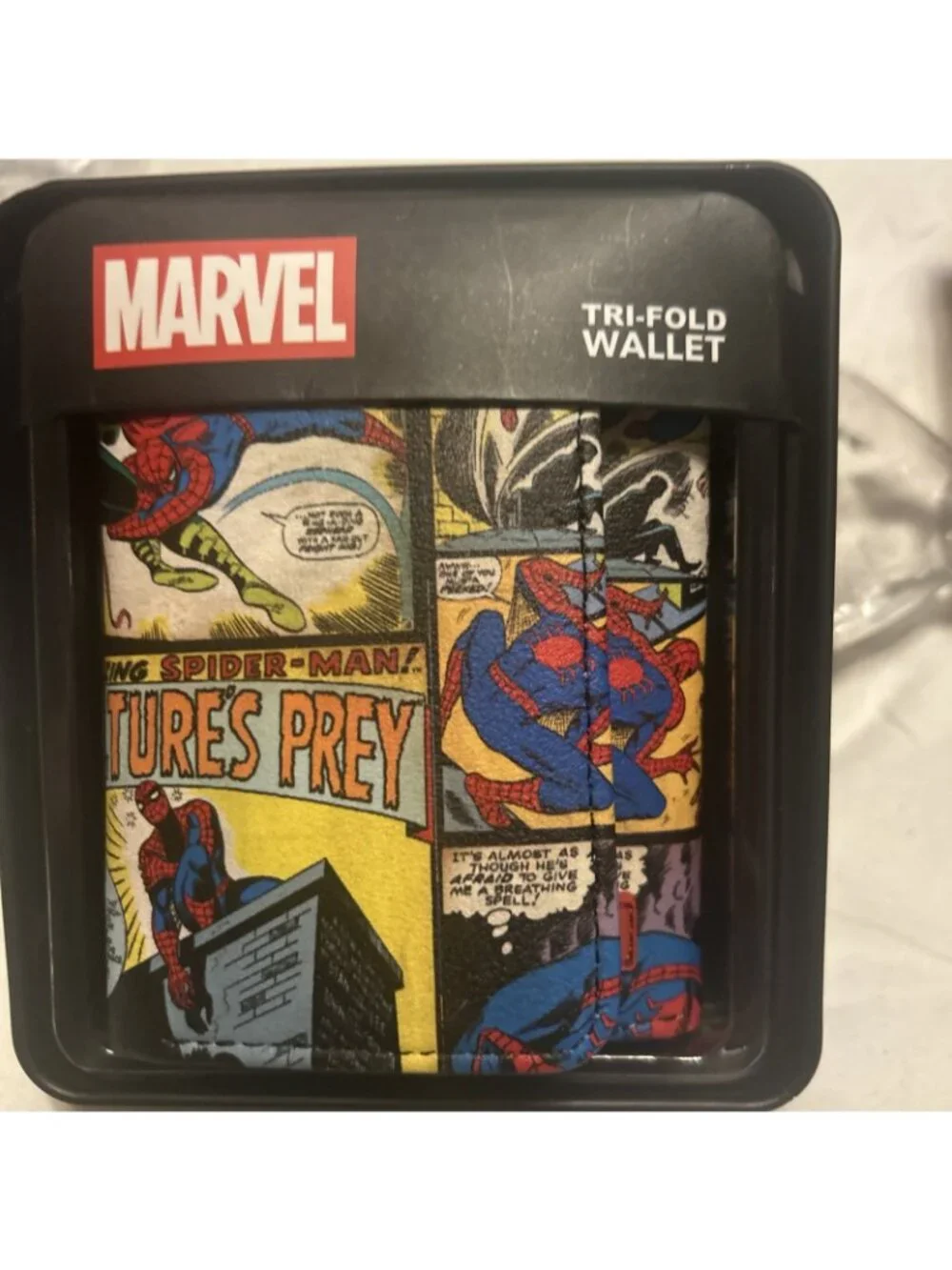 Marvel Spider-Man Tri-Fold Wallet Comic Print Spider Man For I.D. Cards Tin Case